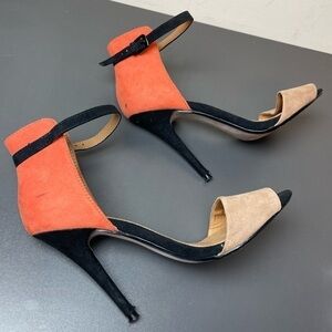 [ZARA] Orange & Black Colour Block Suede Heels